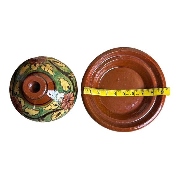 Moroccan Glazed Clay Flowers and Leaves Tagine Tanjin Baking Casserole Dish 9" - Picture 5 of 7